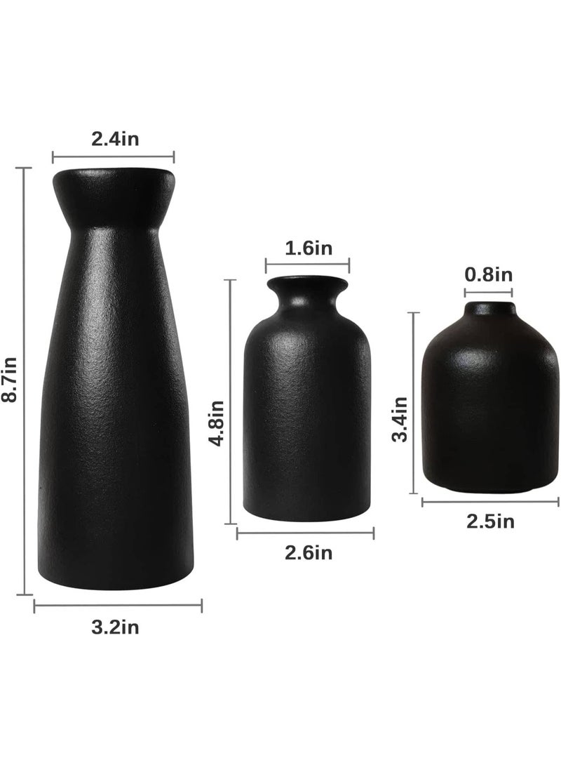 Anmi 3 Piece Black Ceramic Vase Set | Ramadan & Eid Home Decor | Pampas Grass Compatible Vases for Living Room Dining Table Office Bedroom - Image 3